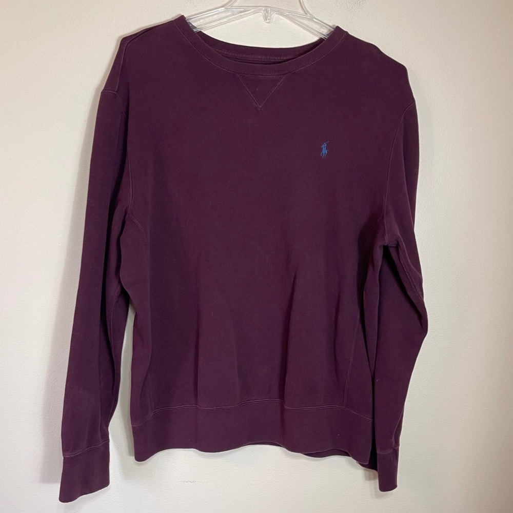 Polo Ralph Lauren Mens XL Burgundy Maroon Cotton Crewneck Sweatshirt Blue Pony